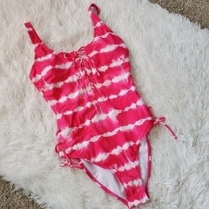 NWOT California Waves pink tie dye lace up. Swimsuit S